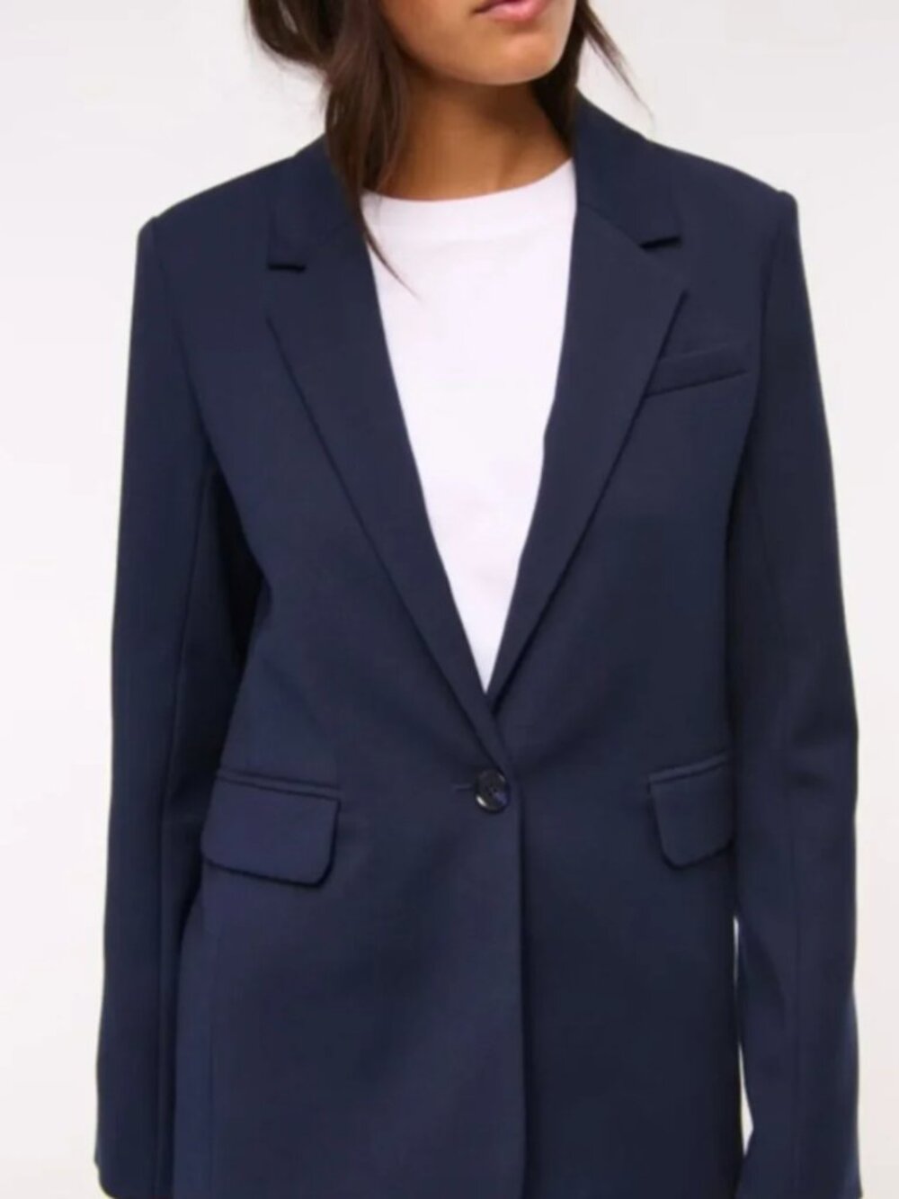 Abercrombie & Fitch Navy Classic Suiting Blazer Single-Button Shoulder Pads